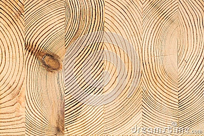 Wood structure background. Lumber industrial wood texture, timber butts background. end of a processed wooden beam. Glued be Stock Photo