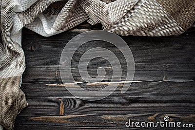 Wood table board and canvas rag frame copy space Stock Photo