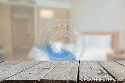 Wood table blur bedroom Stock Photo