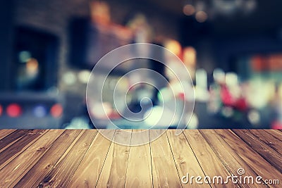 wood table and blur cofee shop Stock Photo