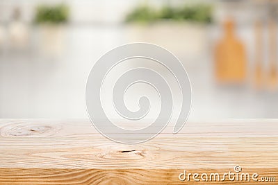 Wood table top on blur kitchen counter roombackground Stock Photo