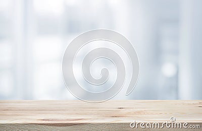 Wood table top on white abstract background form office building Stock Photo