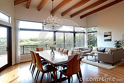 Wood table unoccupied in front of city skyline during Stock Photo