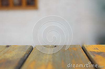 Wood tabletop and door and window Stock Photo