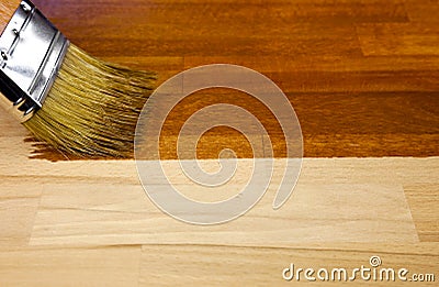 Wood texture and paintbrush / housework Stock Photo