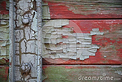 Wood texture with painting color peeled off on an old wagons wa