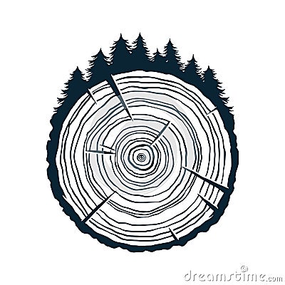 Wood texture rings slice of tree wooden stump Vector Illustration