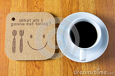 wood texture write what am i gonna eat today Stock Photo