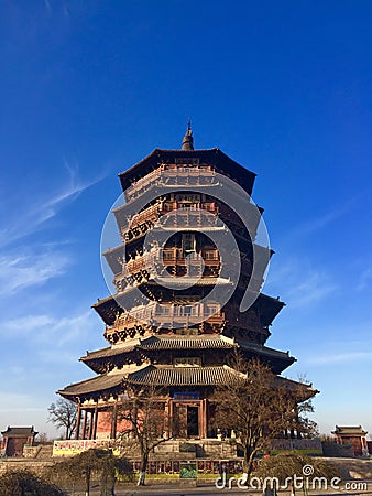 Wood tower in Yingxian China Stock Photo