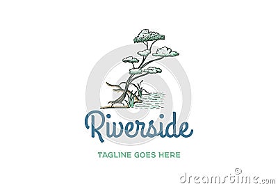 Wood Tree and Grass and River Lake Swamp Logo Design Vector Vector Illustration