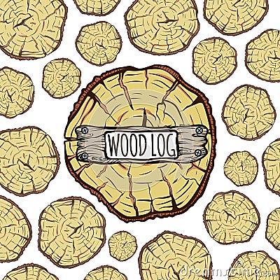 Wood trunks background, brown circle tree log Vector Illustration