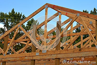 Wood Trusses Stock Photo