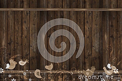 Wood Wall with Birds Stock Photo