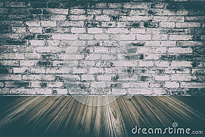 wood wall and wood floor interior and old room with brick wall, Stock Photo