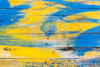 The wood was drained in yellow and blue. Stock Photo