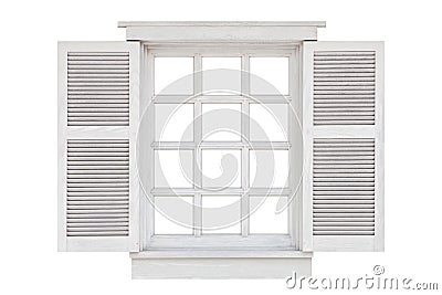 Wood window frame isolated on white Stock Photo