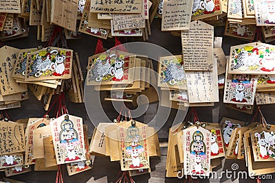 Wood wishing plates in Gotoku Ji temple in Tokyo Editorial Stock Photo