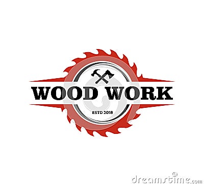 wood working lodge carpenter factory vector logo design Stock Photo