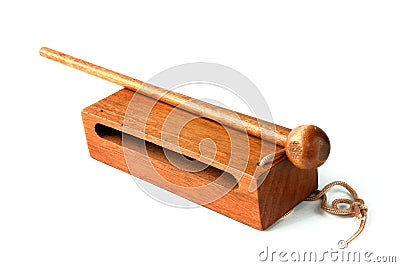 Woodblock with mallet on white Stock Photo