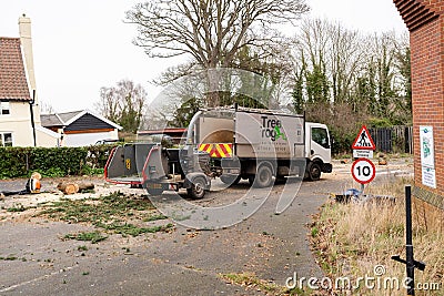 Woodbridge Suffolk UK February 19 2022: Tree surgeons carrying out emergency work after a extreme storm caused damage to a large Editorial Stock Photo