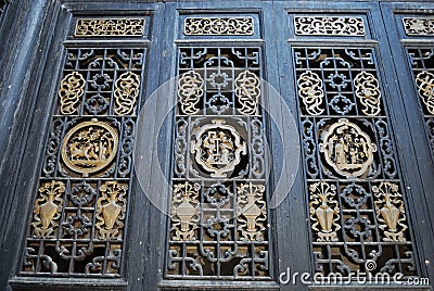 Woodcarving window in China Stock Photo