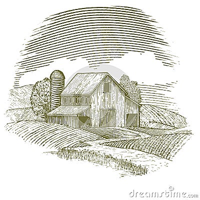 Woodcut Barn Vector Illustration