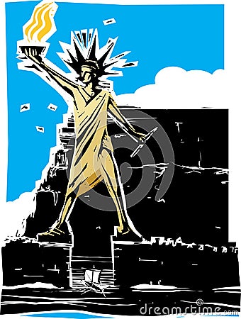 Woodcut Colossus of Rhodes Vector Illustration