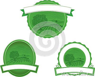 Woodcut Farm Scene Vector Illustration