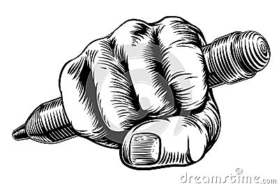 Woodcut Fist Hand Holding Pencil Vector Illustration