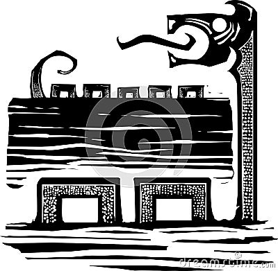 Woodcut Sea Serpent Vector Illustration