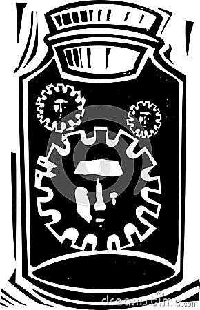 Woodcut style of covid pandemic spores in a bottle Vector Illustration