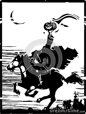 Headless Horseman Woodcut Vector Illustration