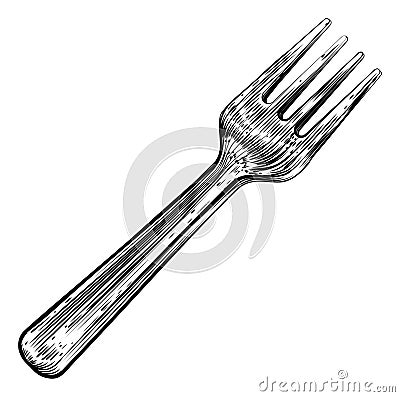 Woodcut Style Fork Vector Illustration