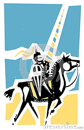 Woodcut style Medieval Knight on Horseback Vector Illustration