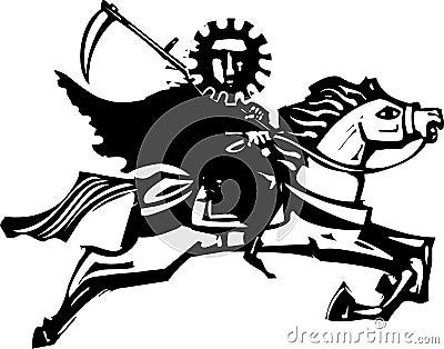 Woodcut style pandemic death on a horse Vector Illustration