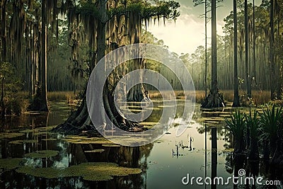 Wooded swamps of a scary forest Stock Photo