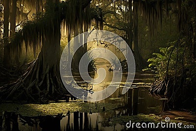 Wooded swamps of a scary forest Stock Photo