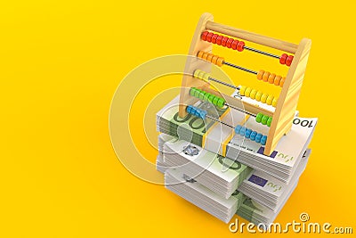 Wooden abacus on stack of money Cartoon Illustration