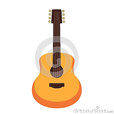 Wooden acoustic guitar isolated flat cartoon illustration Vector Illustration