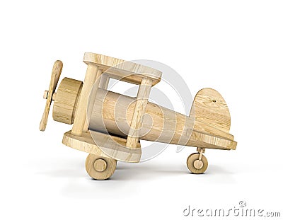 Wooden airplane model isolated over white background Cartoon Illustration