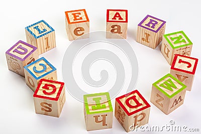 Wooden Alphabet Blocks. close up. creative photo Stock Photo