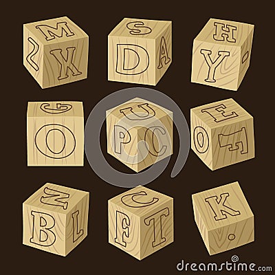 Wooden alphabet blocks Vector Illustration