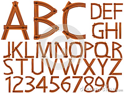 Wooden alphabet and numbers Vector Illustration