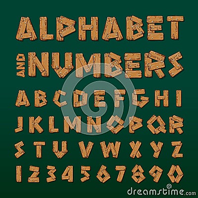 Wooden alphabet and numbers Vector Illustration