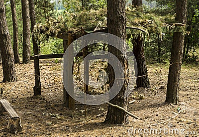 Wooden arbor with camouflage Stock Photo