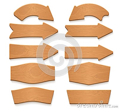 Wooden arrow signboards and wood banners vector cartoon collection Vector Illustration