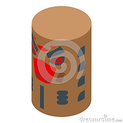 Wooden aztec totem icon isometric vector. Alaska native Vector Illustration