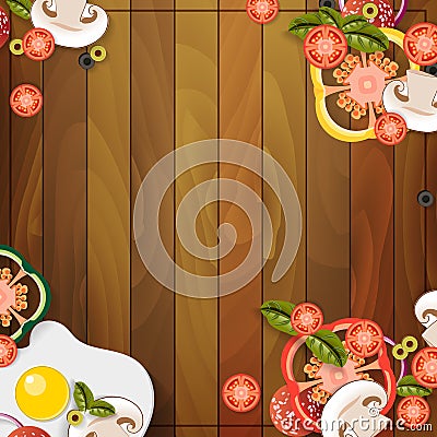 Wooden background lunch vegetables breakfast Stock Photo