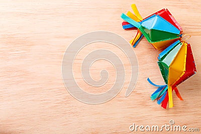 Wooden background with wicker hat for brazilian festivel Festa Junina Stock Photo