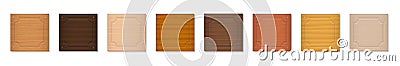 Wooden Badges Square Format Set Vector Illustration